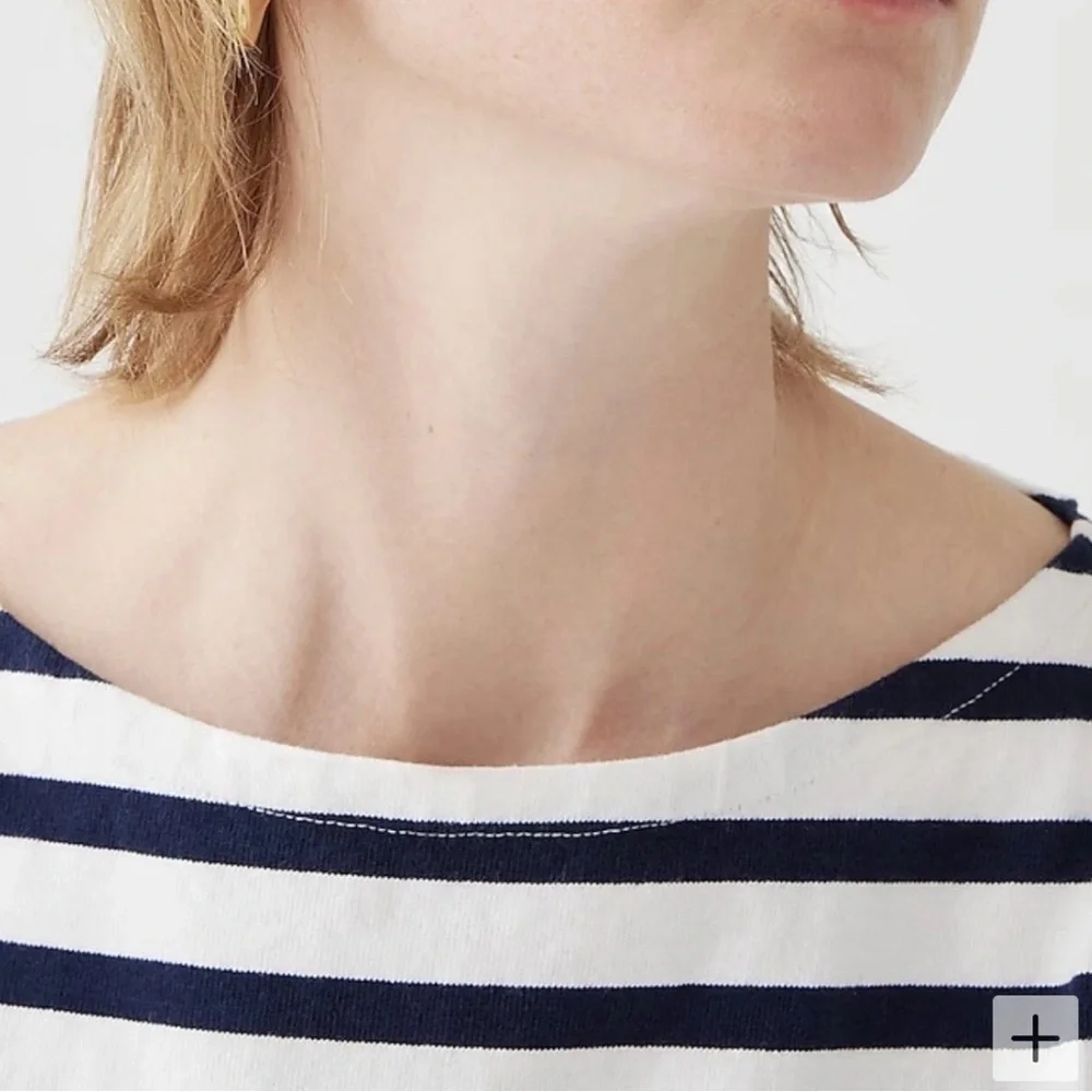 J. Crew Navy White Striped Boatneck Top Size S Classic Preppy Cotton